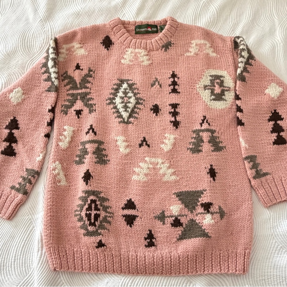 Outback Red - Rose Pink Southwestern Wool Sweater – Medium- Vintage
